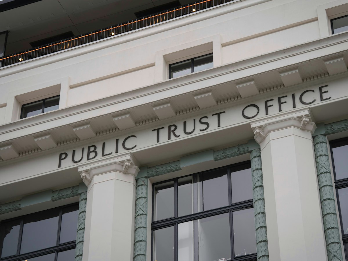 Classical government office building facade