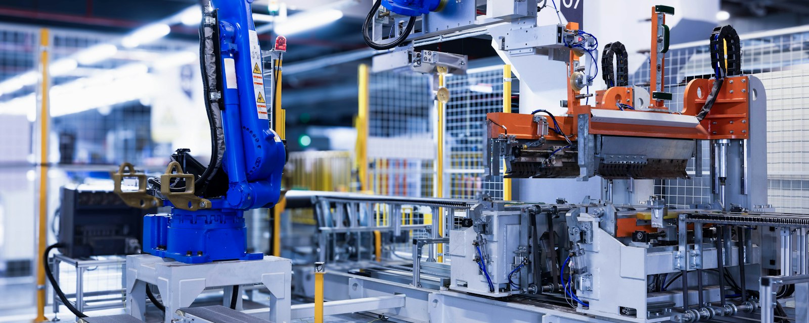 Close-up of a robotic arm on an automated production line